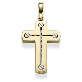 Anhänger Kreuz 38x26mm aus 585 Gold Gelbgold & Weißgold bicolor matt-glänzend