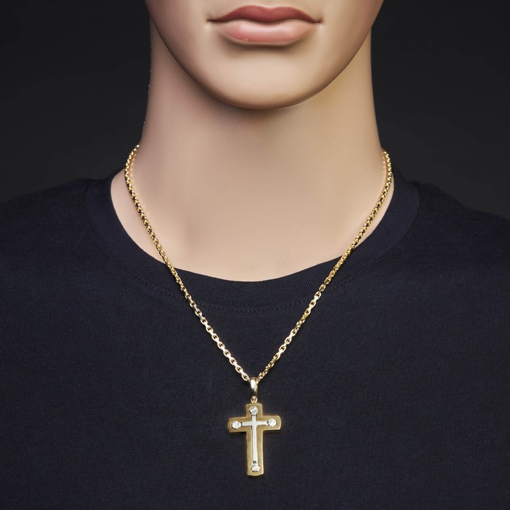 Anhänger Kreuz 38.5x26.5mm 585 Gold gelb weiß bicolor
