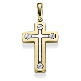 Anhänger Kreuz 38,5x26,5mm 585 Gold Gelbgold & Weißgold bicolor matt-glänzend