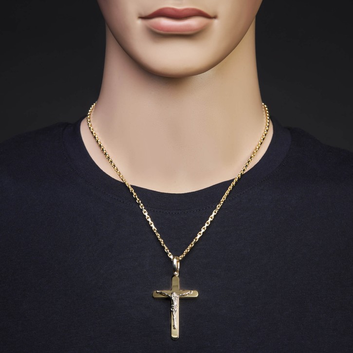 Anhänger Kreuz mit Jesus 48x33mm aus 585 Gold bicolor