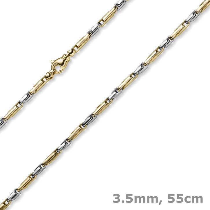 3.5mm Kette aus 585 Gelbgold und Weißgold 55cm