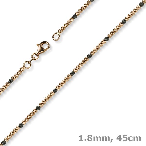 1.8mm Kugelkette aus 585 Rotgold teil-schwarz 45cm