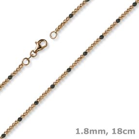 1,8mm Kugel-Armband Armkette aus 585 Gold Rotgold teil-schwarz-rhodiniert 18cm