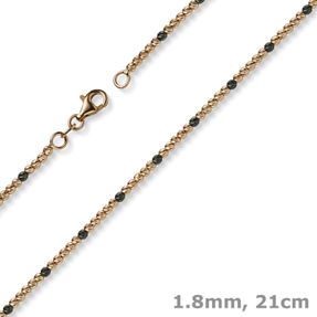 1,8mm Kugel-Armband Armkette aus 585 Gold Rotgold teil-schwarz-rhodiniert 21cm