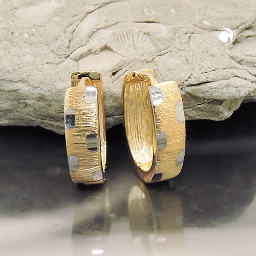 Creolen 13x4mm mit Muster 375 Gold bicolor
