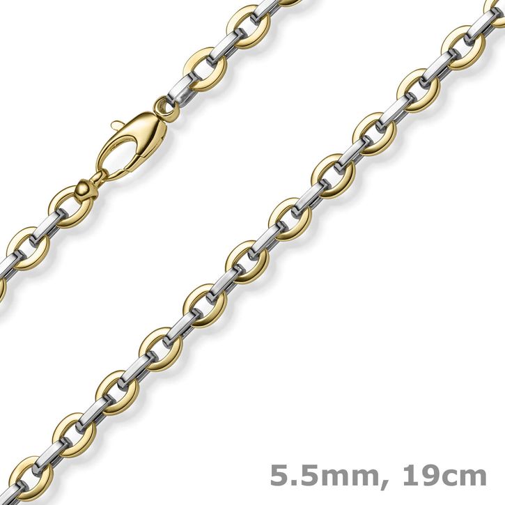 5.5mm Phantasie-Armband aus 585 Gold gelb weiß 19cm