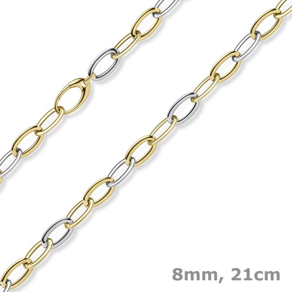 8mm Weit-Anker-Armband aus 585 Gold gelb weiß 21cm