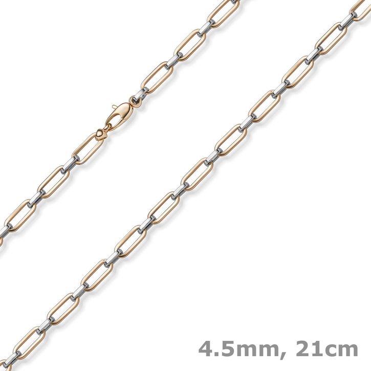 4.5mm Weit-Anker-Vierkant-Armband 585 Gold weiß rot 21cm