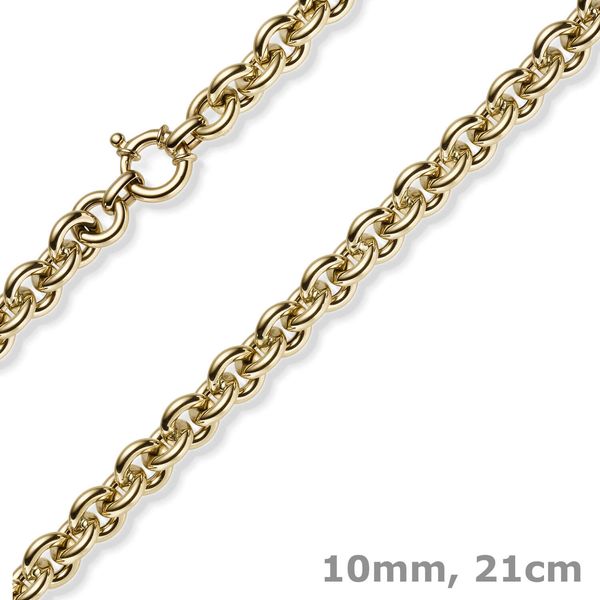 10mm Ringelarmband Rund-Ankerkette 585 Gelbgold 21cm