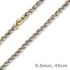 5,5mm Zopfkette Halskette Collier aus 585 Gold Gelbgold & Weißgold bicolor 45cm