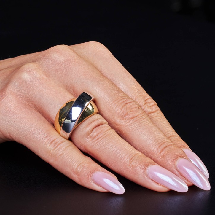 Breiter Ring aus 585 Gold bicolor glänzend B 14mm