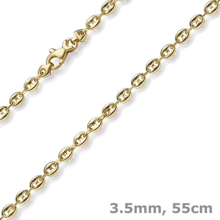 3.5mm Bohnenkette Schiffsankerkette 585 Gelbgold 55cm