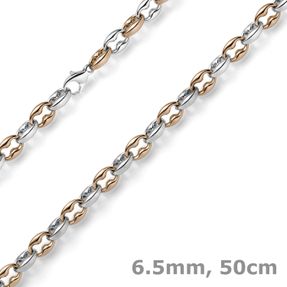 6,5mm Phantasiekette Collier Halskette 585 Gold Weißgold & Rotgold bicolor 50cm