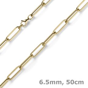 6,5mm Paper Clip Kette Halskette Collier aus 585 Gold Gelbgold 50cm