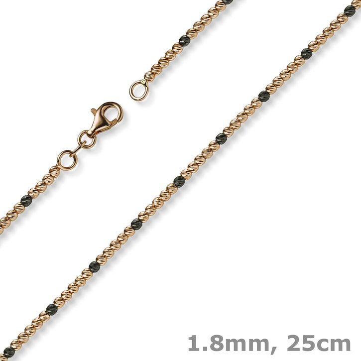 1.8mm Fußkettchen aus 585 Rotgold schwarz rhodiniert 25cm