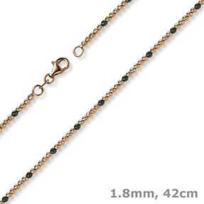 1,8mm Kette Collier Kugelkette 750 Gold Rotgold teil-schwarz-rhodiniert 42cm