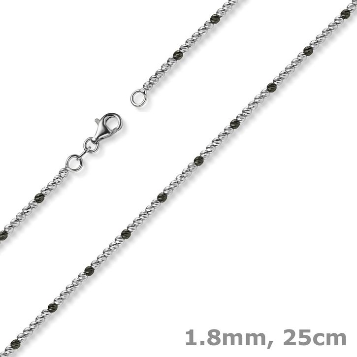 1.8mm Fußkettchen aus 585 Weißgold schwarz rhodiniert 25cm