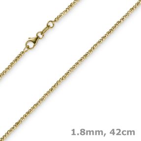 1,8mm Kette Collier Kugelkette diamantiert aus 750 Gold Gelbgold 42cm