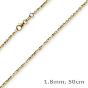 1,8mm Kette Collier Kugelkette diamantiert aus 750 Gold Gelbgold 50cm