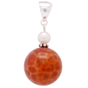 Anhänger aus echtem Feuer-Achat & Perlen 925 Silber rot-orange mit Maserung