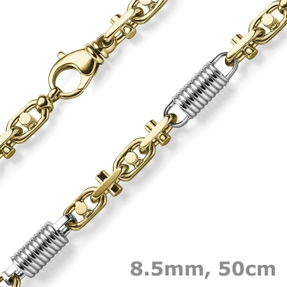 8,5mm Monte Carlo Kette Halskette 585 Gold Gelbgold Weißgold massiv bicolor 50cm