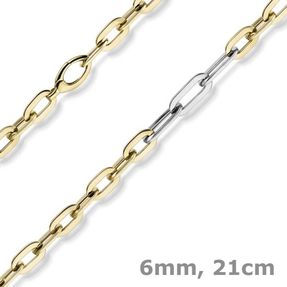 6mm Phantasie Armband Armkette aus 585 Gold Gelbgold Weißgold oval flach 21cm