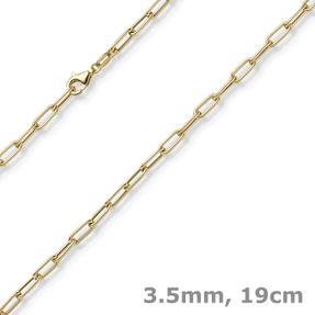 3,5mm Paper Clip Anker weit Armband Armkette aus 585 Gold Gelbgold 19cm