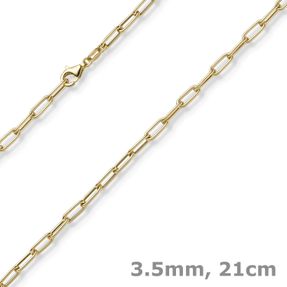 3,5mm Paper Clip Anker weit Armband Armkette aus 585 Gold Gelbgold 21cm