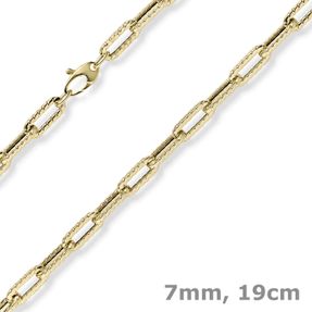 7mm Weit-Anker Paper Clip Armband Armkette 585 Gold Gelbgold strukturiert 19cm
