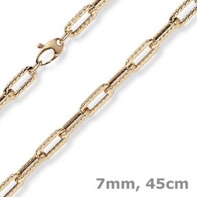 7mm Halskette Paper Clip Kette Collier gekordelt aus 585 Gold Rotgold 45cm