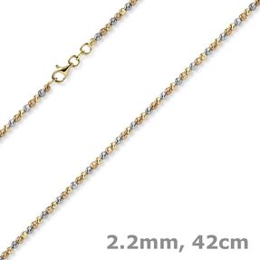 2,2mm Kugelkette Halskette aus 585 Gold gelb/rot/weiß tricolor diamantiert 42cm