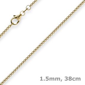 1,5mm Venezianerkette 750 Gold Gelbgold Kette Collier Halskette rund 38cm