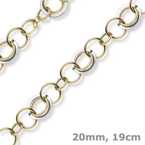 20mm Ringkette Phantasie-Armband Armkette aus 585 Gold Gelbgold Weißgold 19cm