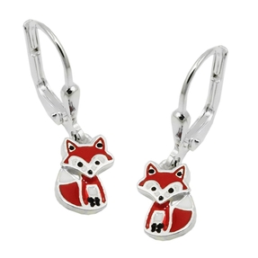 Kinder-Ohrringe Brisur Ohrschmuck Fuchs Füchschen rot-weiß-schwarz 925 Silber