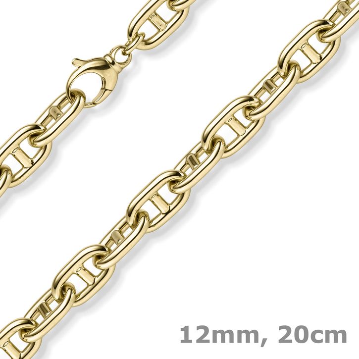 12mm Steg-Ankerarmband aus 585 Gelbgold 20cm