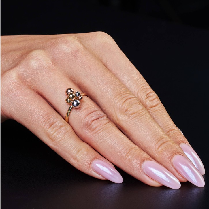 Damenring mit 6 beweglichen Kugeln 585 Gold tricolor