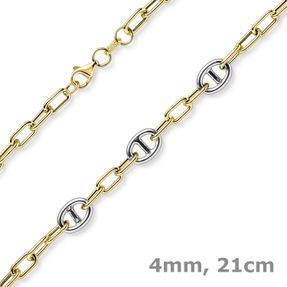 4mm Armband Phantasiekette aus 585 Gold gelb/weiß 21cm Zwischenteile 6mm