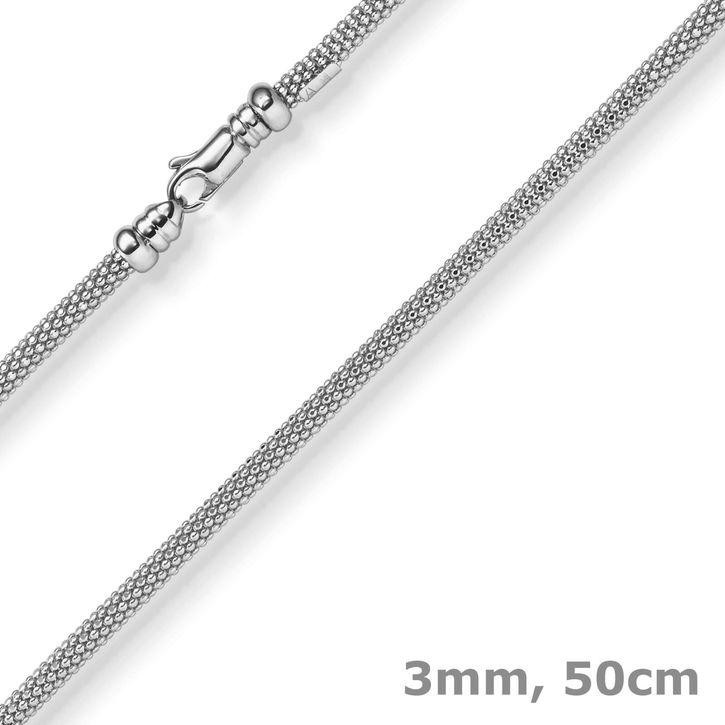 3mm Himbeer Kette aus 585 Weißgold 50cm