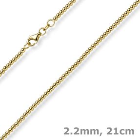 2,2mm Armband Kugelkette aus 585 Gold Gelbgold glatt poliert 21cm