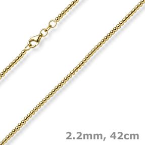 2,2mm Kugelkette Halskette Collier aus 585 Gold Gelbgold glatt poliert 42cm