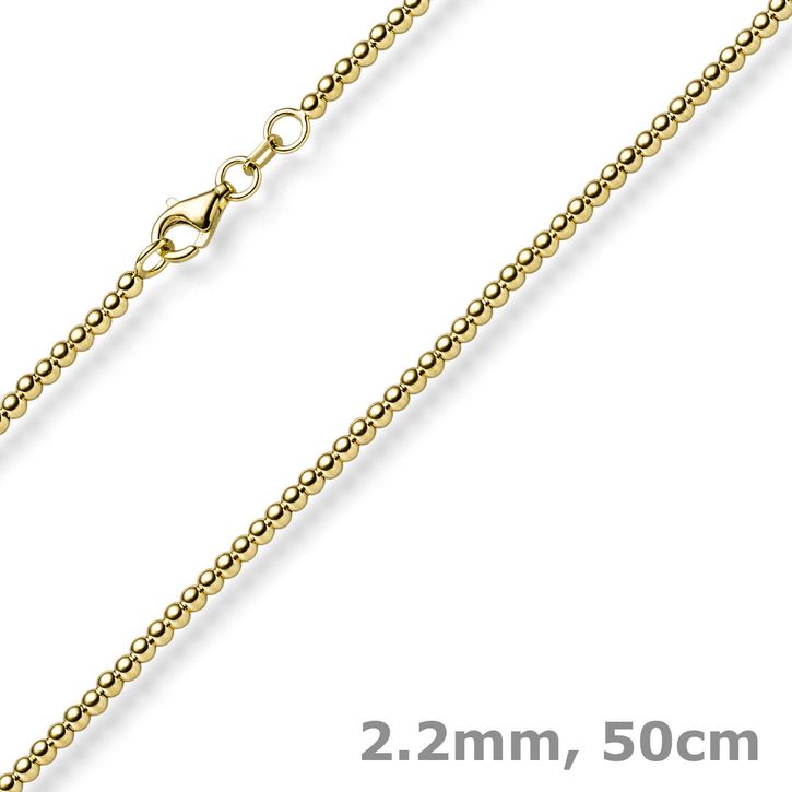 2.2mm Kugelkette Halskette aus 585 Gelbgold 50cm