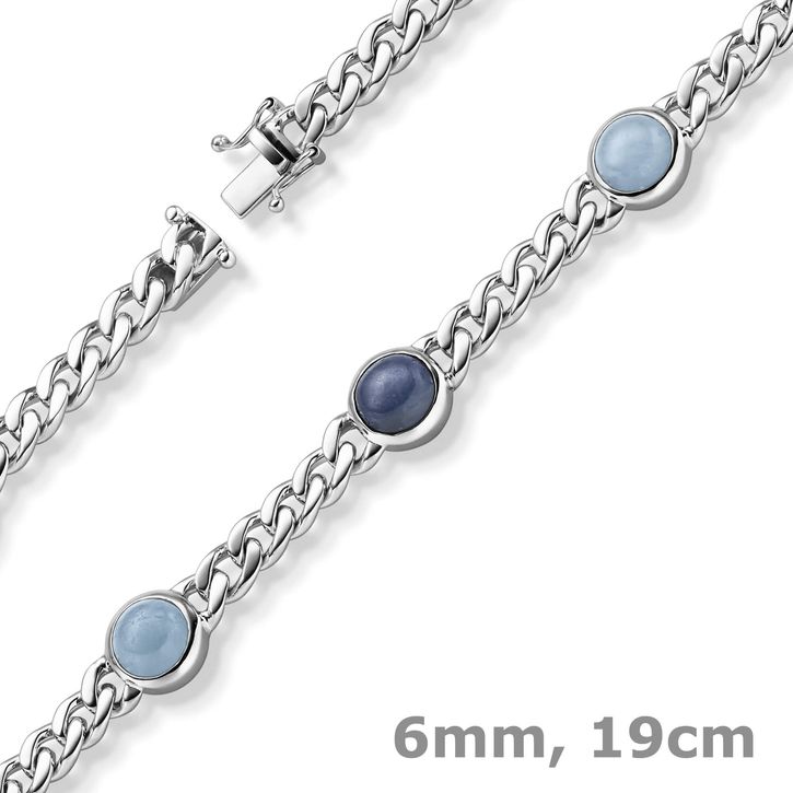 6mm Panzer-Armband 3 Saphire 2 Aquamarine 585 Weißgold 19cm