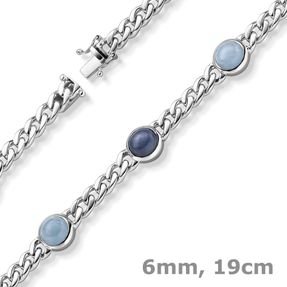 6mm Panzer-Armband 5 Edelsteine 3 Saphire 2 Aquamarine 585 Gold Weißgold 19cm