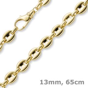 13mm Kette Halskette Schiffsankerkette Bohnenkette 585 Gold Gelbgold 65cm Herren