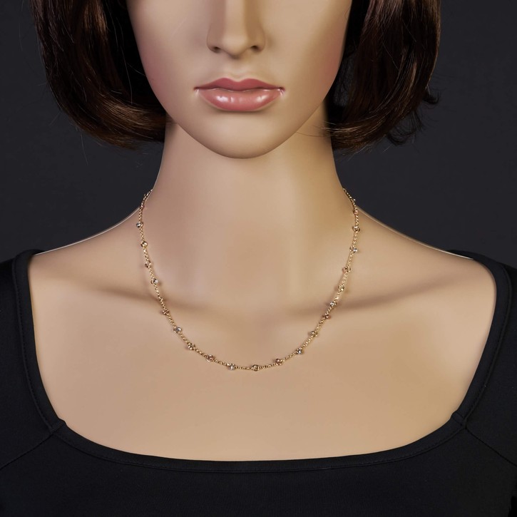 1.5mm Kette mit Kügelchen 585 Gold tricolor 45cm