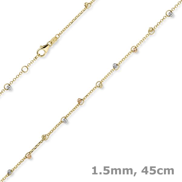 1.5mm Kette mit Kügelchen 585 Gold tricolor 45cm