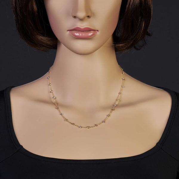 1.5mm Kette mit Kügelchen 585 Gold tricolor 45cm