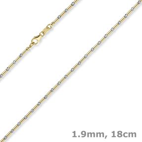 1,9mm Armband Stäbchen-Kugel diamantiert aus 585 Gold gelb/weiß bicolor 18cm