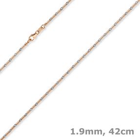 1,9mm Kette Collier Stäbchen-Kugel diamantiert 585 Gold weiß/rot bicolor 42cm