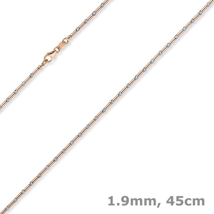 1.9mm Kette Stabchen-Kugel 585 Gold weiß rot 45cm